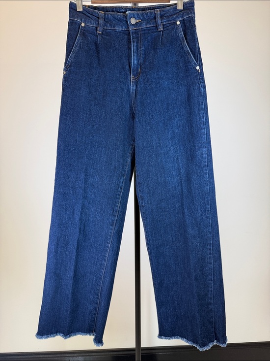 Oat New York Denim - Oat New York High Waist Raw Hem Wide-Leg Dark Blue Jeans | Size 8/29